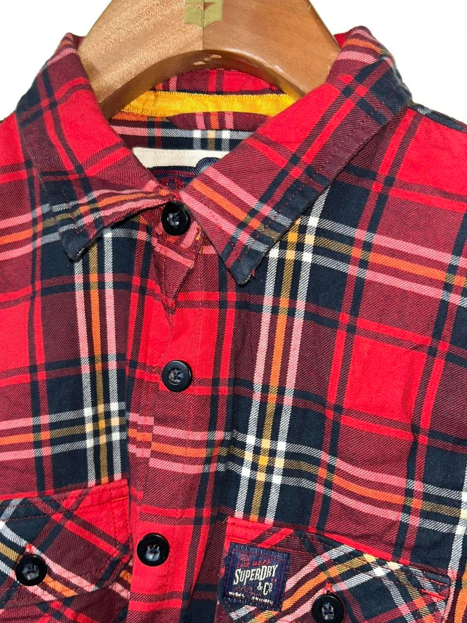 Superdry & Co pre-owned button-down blouse in a multi-coloured tartan check pattern.