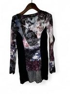 Black and purple tie dye striped long sleeve top with sequins #boho uk size 10  L 30 W15 sku 7017