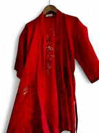 Red vintage Chinese-style kimono with bee embroidery kimono in xl collar to hem 39 pit to pit 22 sku 7027