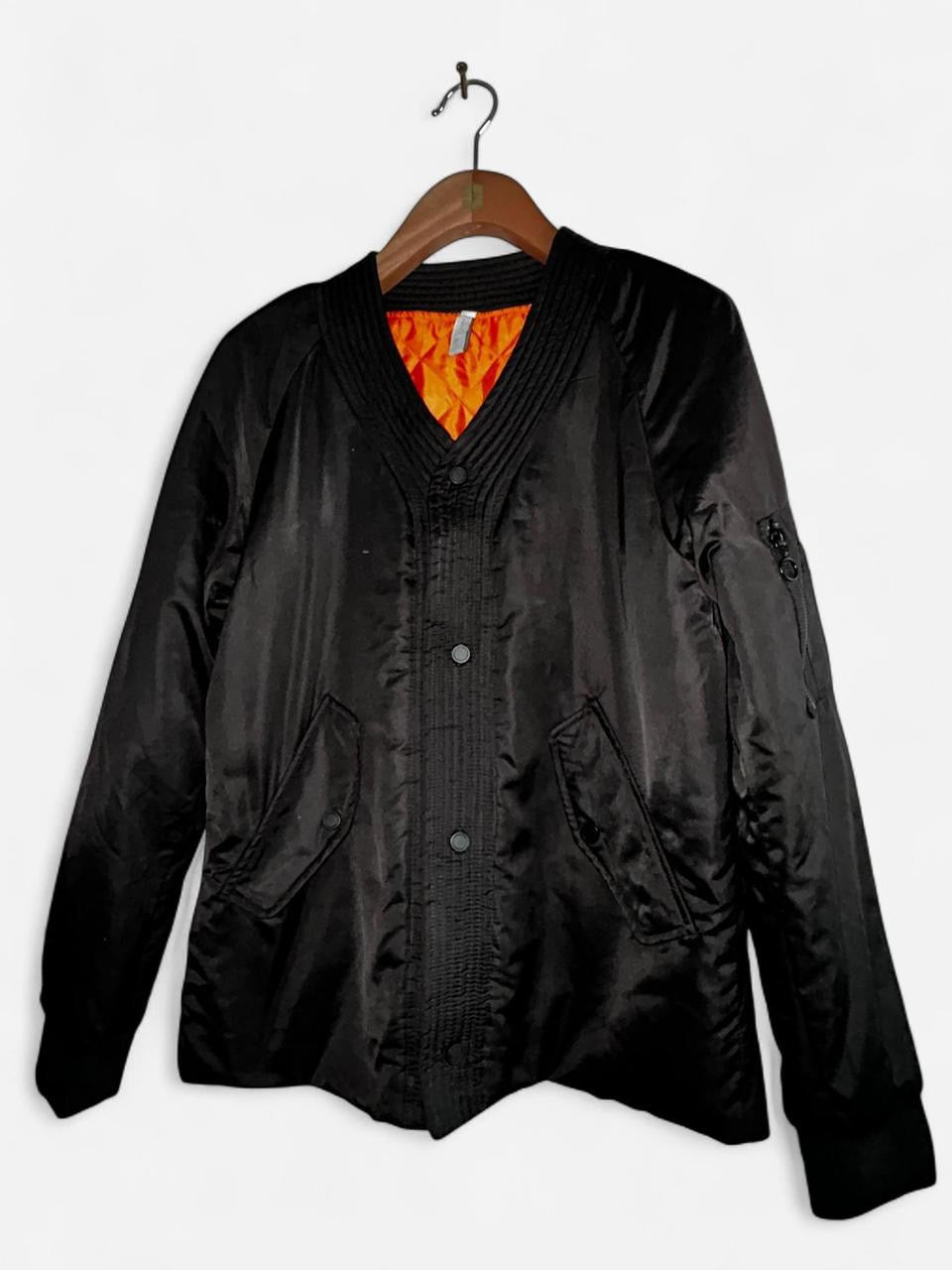 Zara Men’s Black kimono quilted bomber jacket with orange lining #bomberjacket in size small  like new 