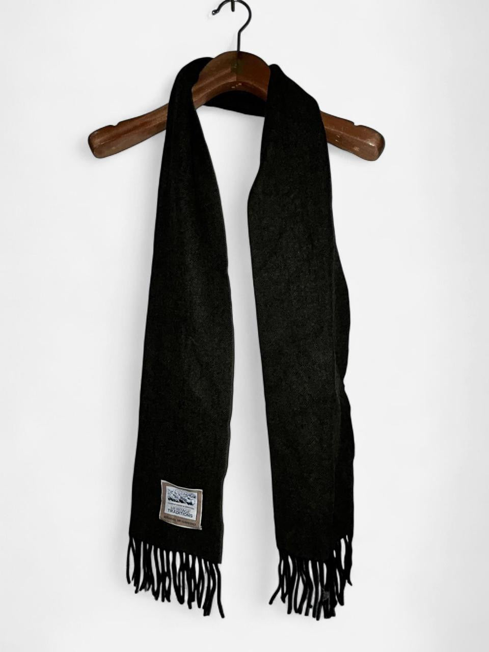 Pure Wool Herringbone Scarf - Heritage khaki green sku 7080