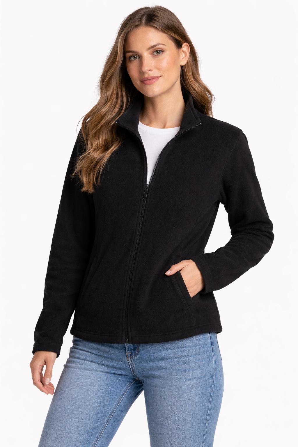 Vintage black fleece track jacket Fleece Vintage Clothing for Women L 27 W 19 SKU 6168