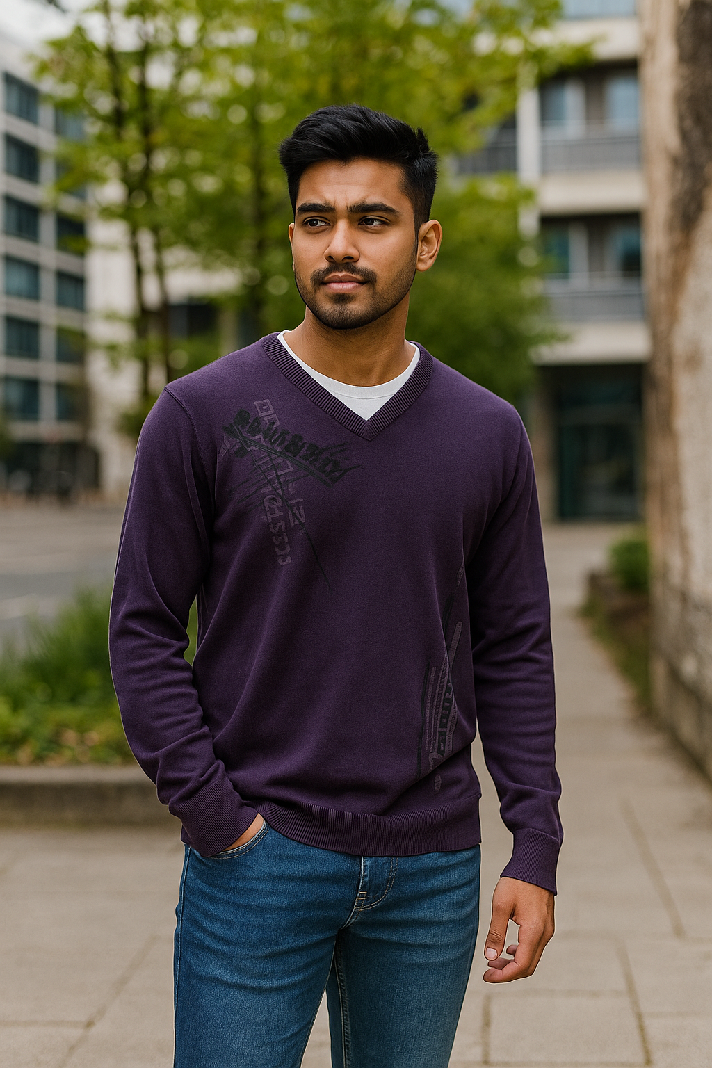 Bold Vintage Dissident V-Neck Purple Jumper - Size Large | SKU 1736