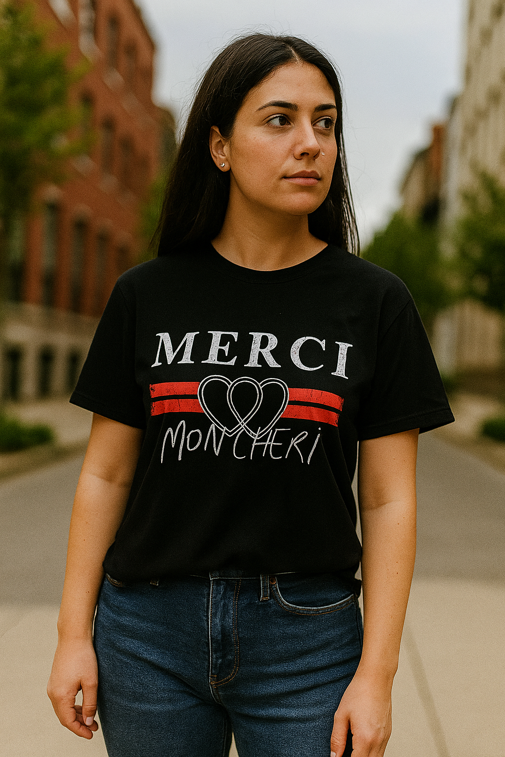 Vintage Black Topshop Merci Mon cheri graphics medium tees