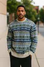 Vintage Mc Neal Cream Multi stripe geometric print crew neck sweatshirt in XXL|L27W22|SKU 3952