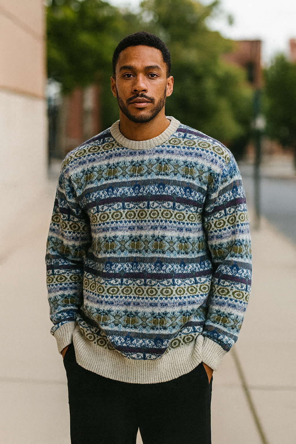 Vintage Mc Neal Cream Multi stripe geometric print crew neck sweatshirt in XXL|L27W22|SKU 3952