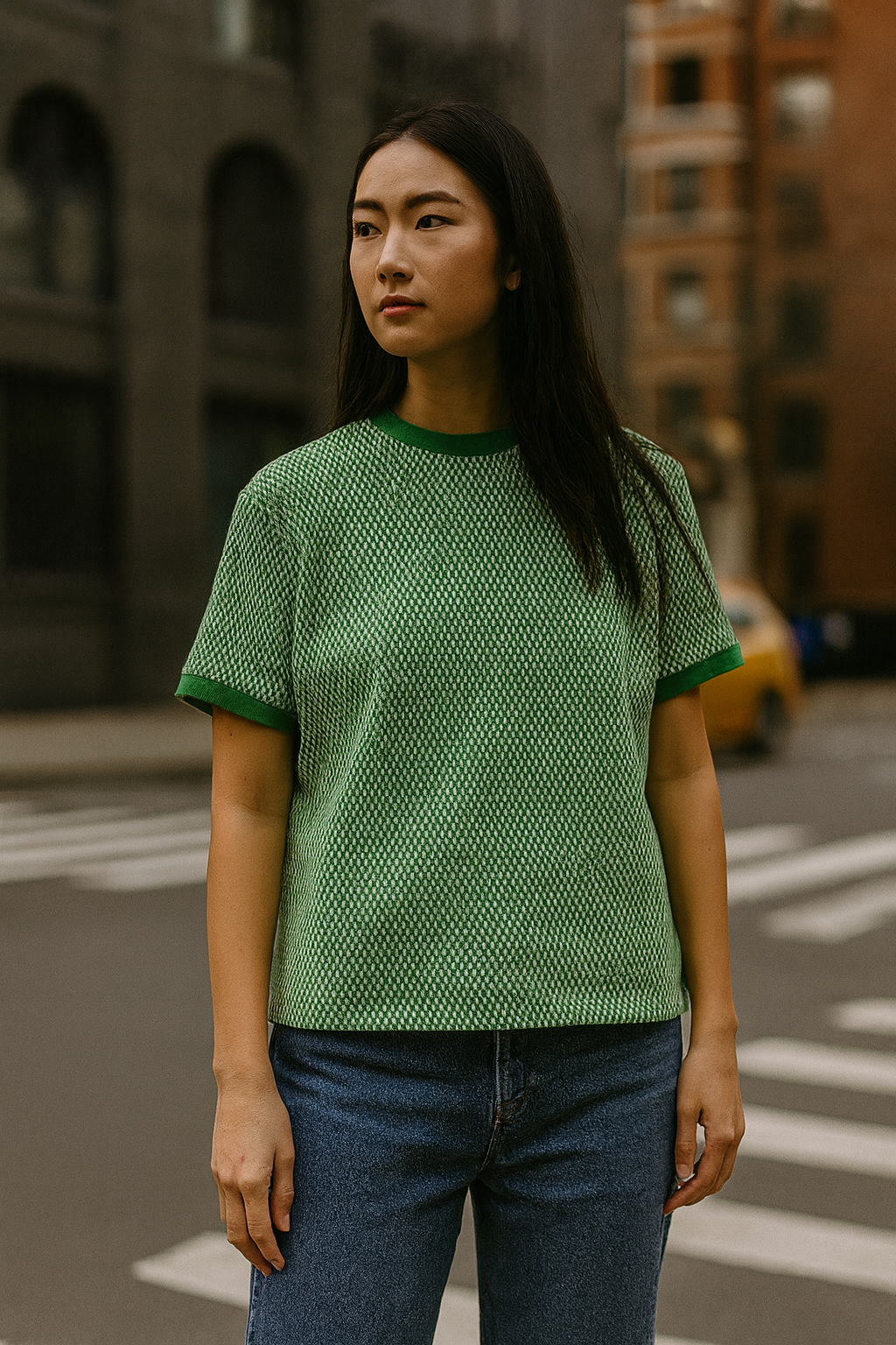 Vintage 90's green stripped short sleeve tees in XL|L25 W23| SKU 4000