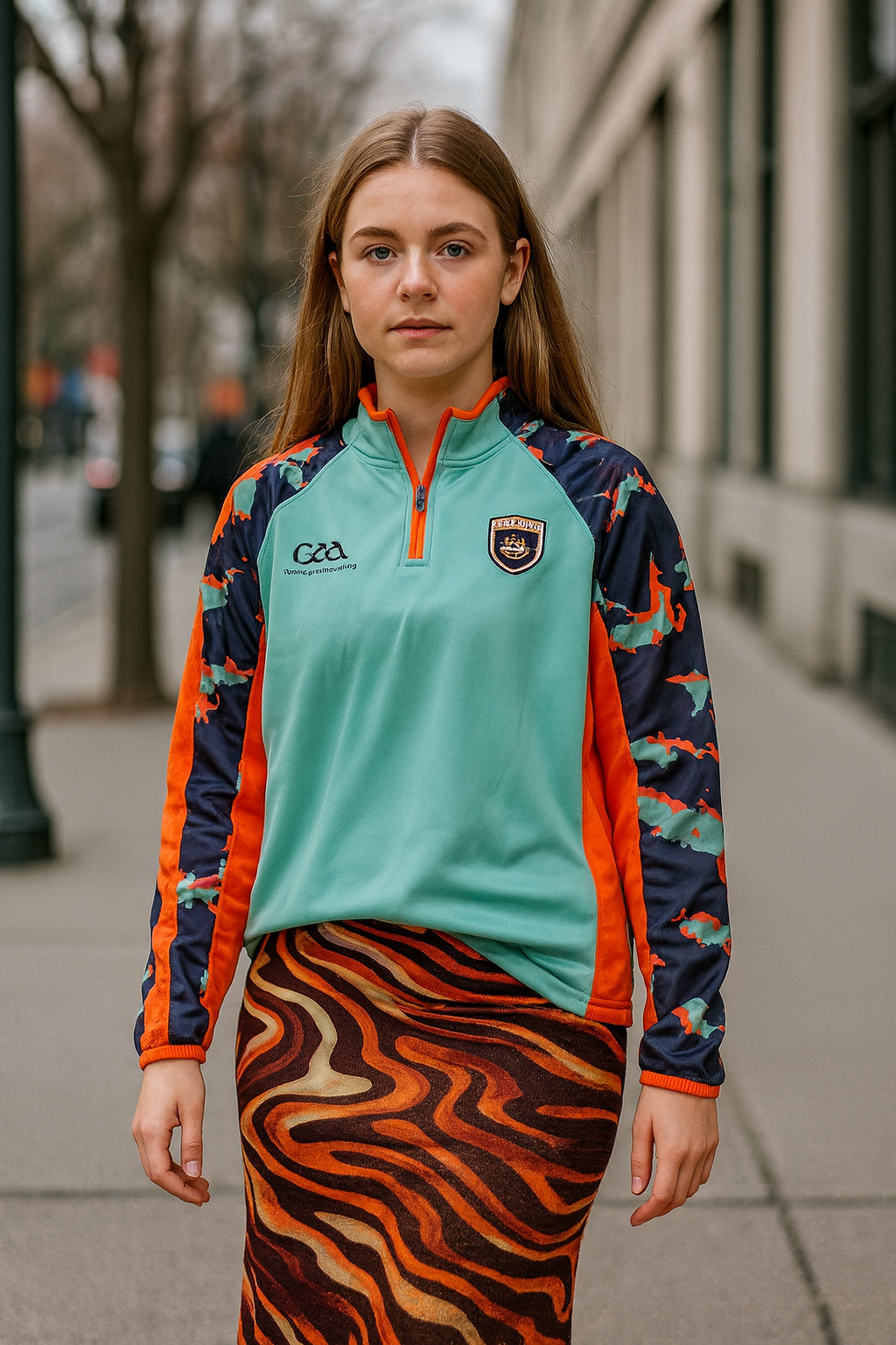 GAA quarter zip sweatshirt in blue and orange in size small #GAA SKU 6863