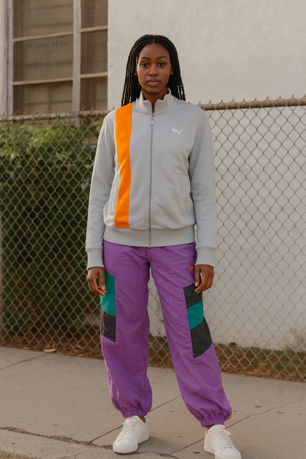 90s vintage men's puma full zip gray side tape small logo sweatshirt size s zipper jacket rare athletic wear L28 w 19 sku 6153