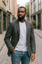 Vintage Men's Checkered grey 3 piece slim fit suit in L |SKU 3827