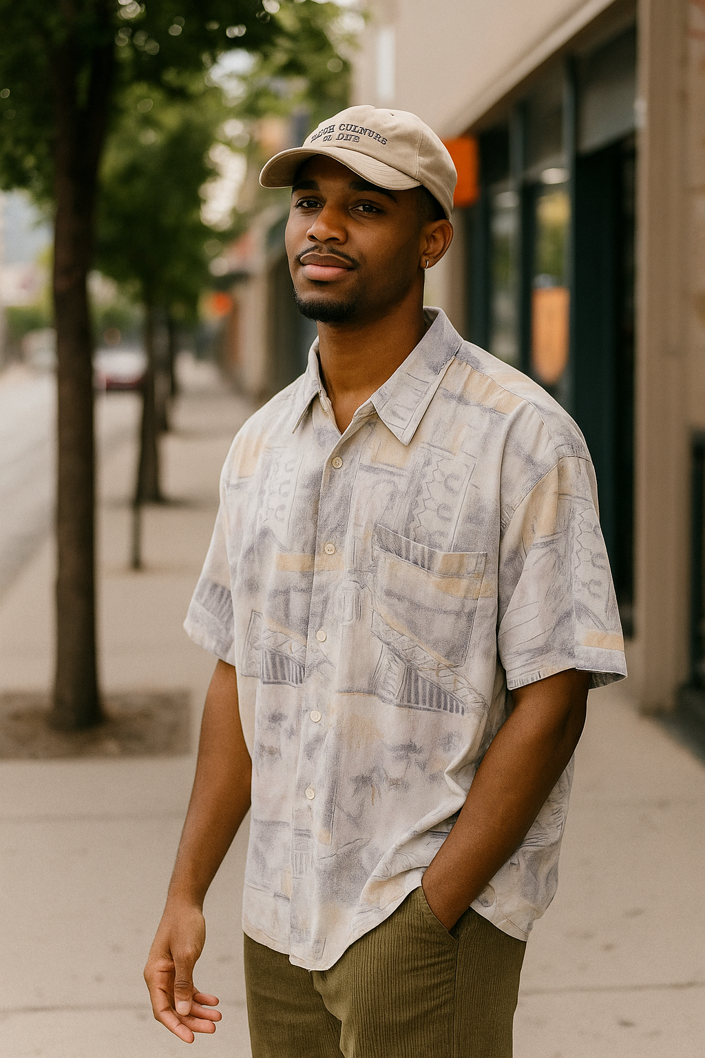 Vintage get it all grey abstract pattern mens short sleeve shirt size M