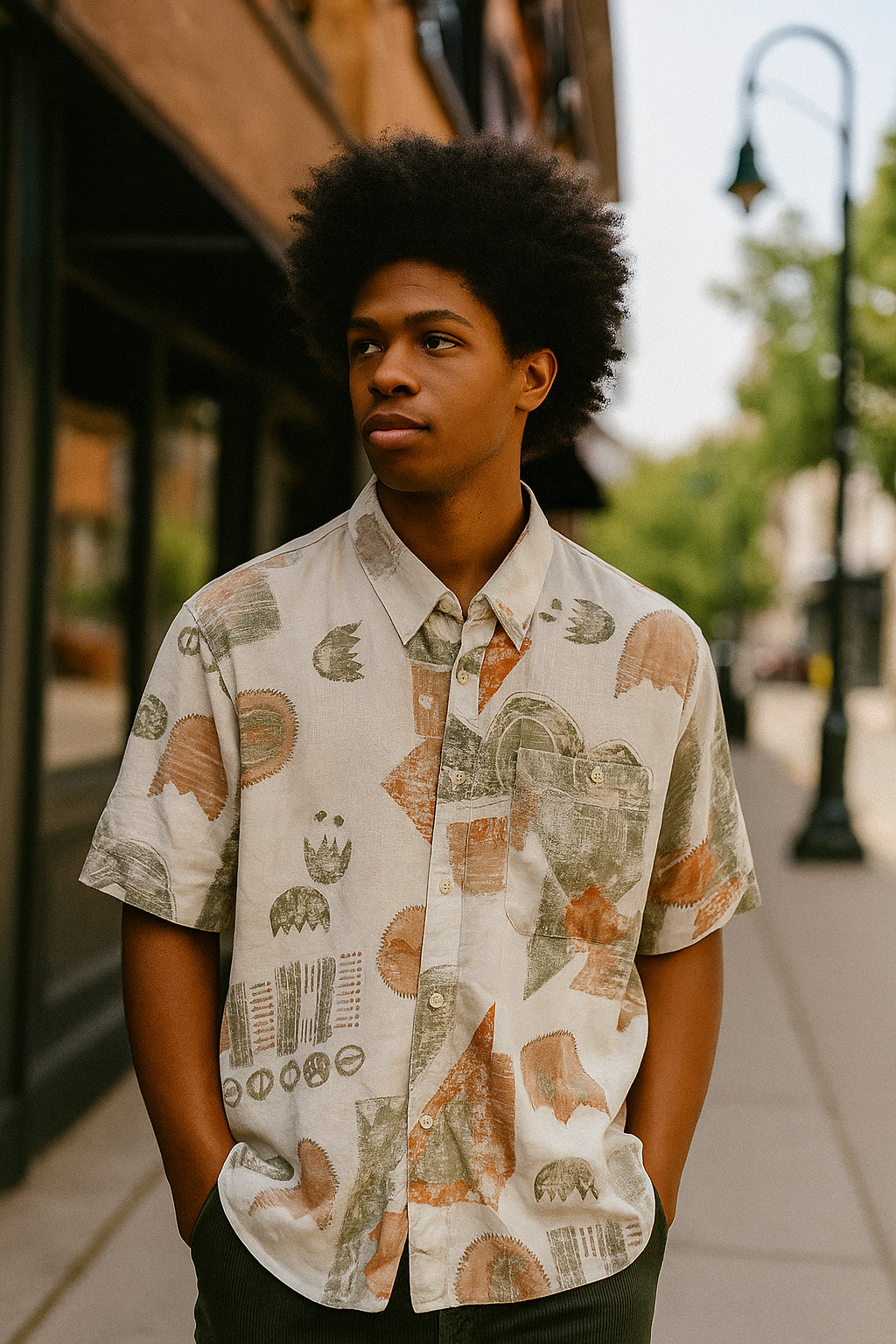 Vintage cream abstract pattern short sleeve mens shirt size XL