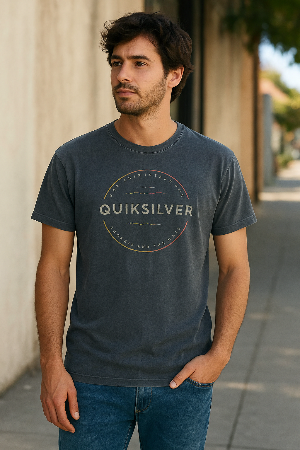 Vintage men Quiksilver Surfing graphics  Blue short sleeve tees in L|L30 W22|SKU 5510