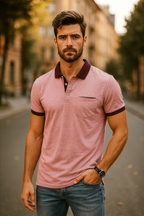 Vintage River Island men's Pink POLO shirt in L| L30 W19| SKU 5511