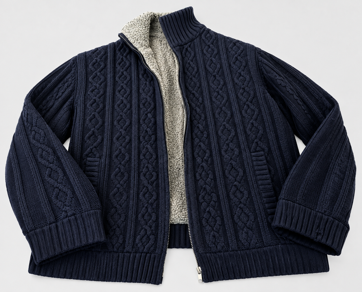Vintage chunky wool jacket  thick wool full zipper blue sweater size Medium L 30 W 20 SKU 5311