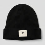 Classic Black Knit Heart Patch Beanie SKU 7319