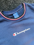 "Vintage Navy Champion Sweatshirt With Multicolored Cuffs - Men's Reverse Weave Premium Collection | Champion Official SKU- 4073