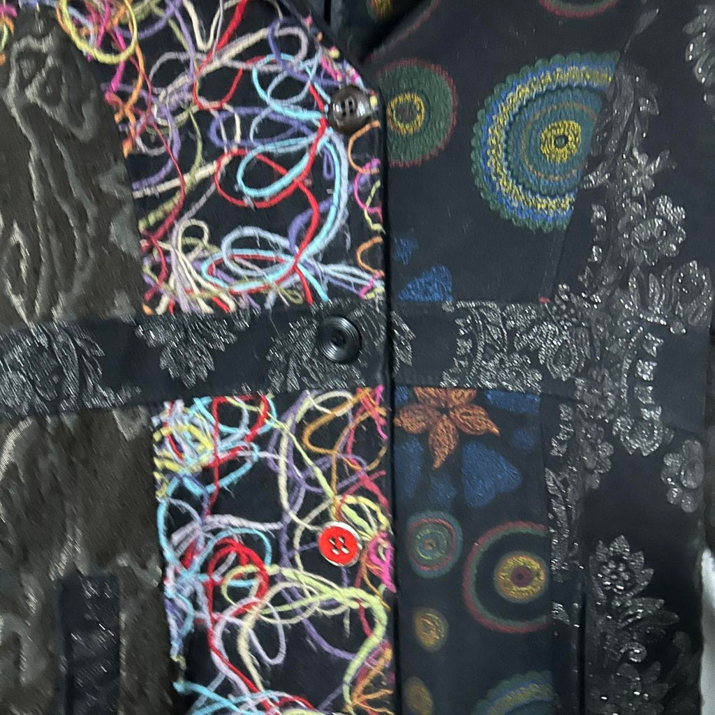 Made in Italy Black and multi-coloured Italian wool coat with a touch of boho flair #bohostyle #wintercoat one size 3XL L 38 W21 SKU 6892