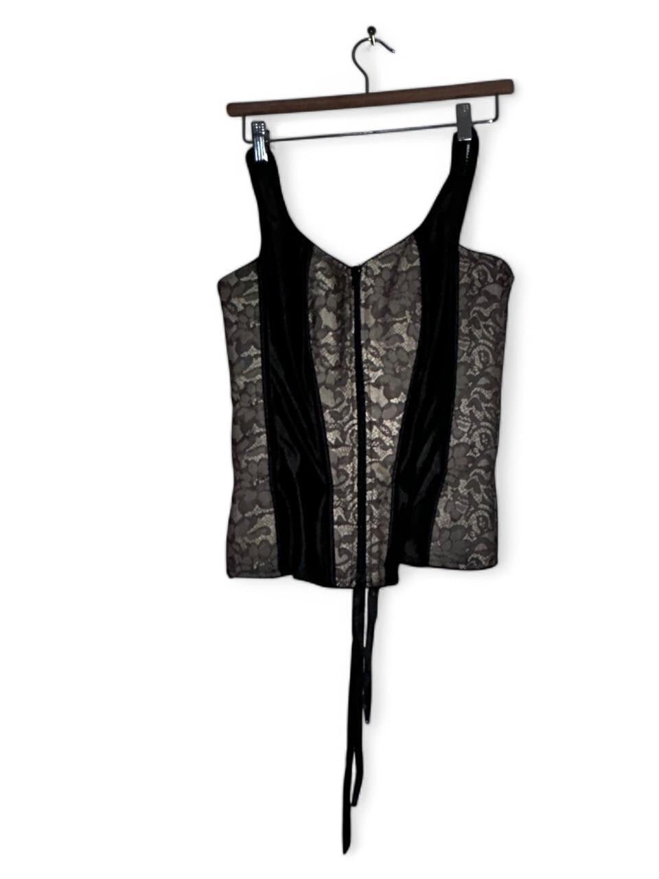 Black lace corset top with adjustable back and side ties #goth #grunge size L sku 6969 L 14 W14