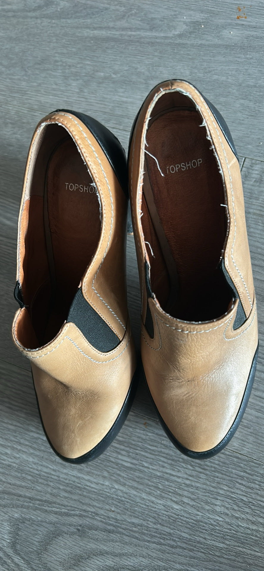 Top Shop Ladies Chelsea Boots tan Real Leather Brogues Size Uk 6