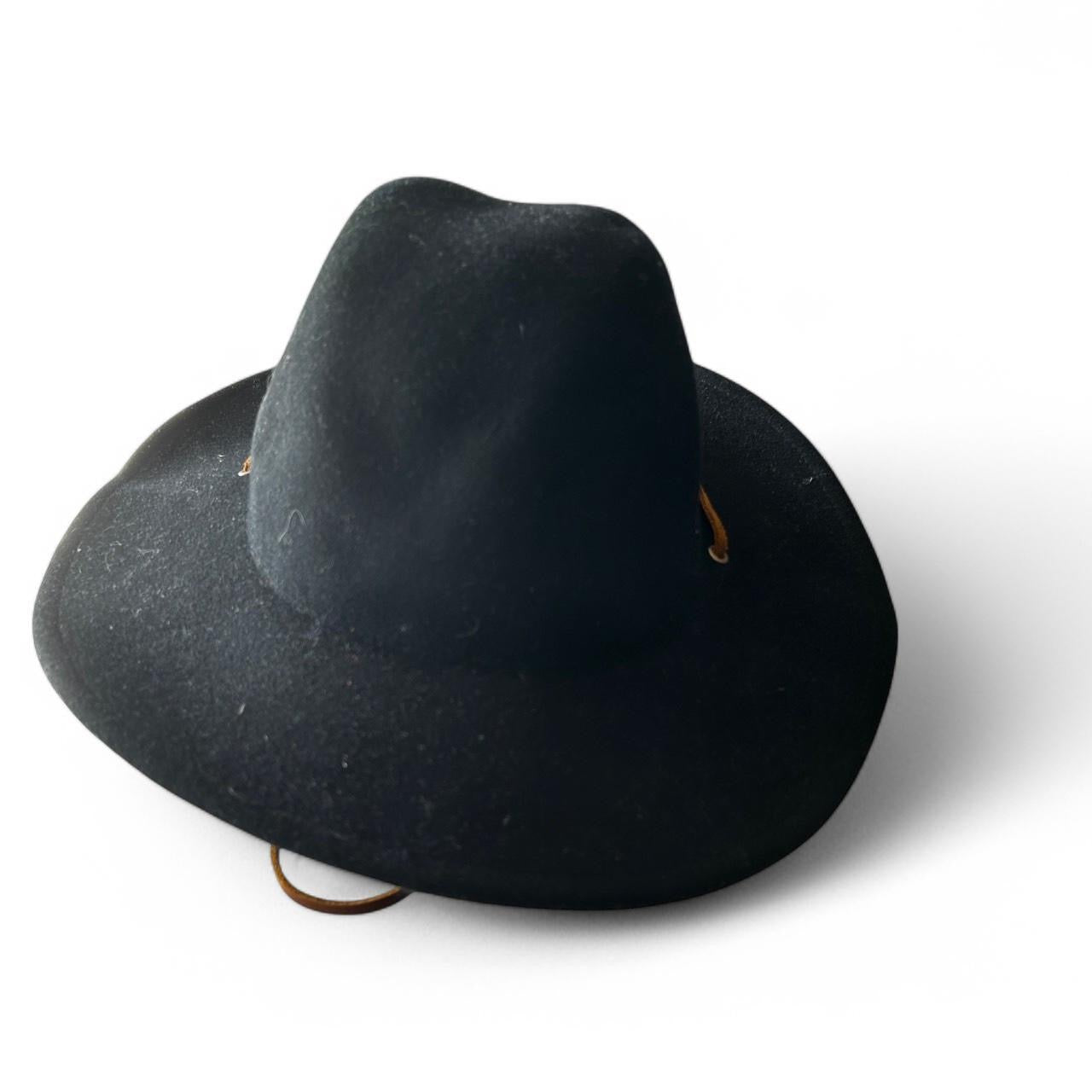 Brixton black wool cowboy hat with brown leather band and adjustable leather tie #westernvibes sku 6815
