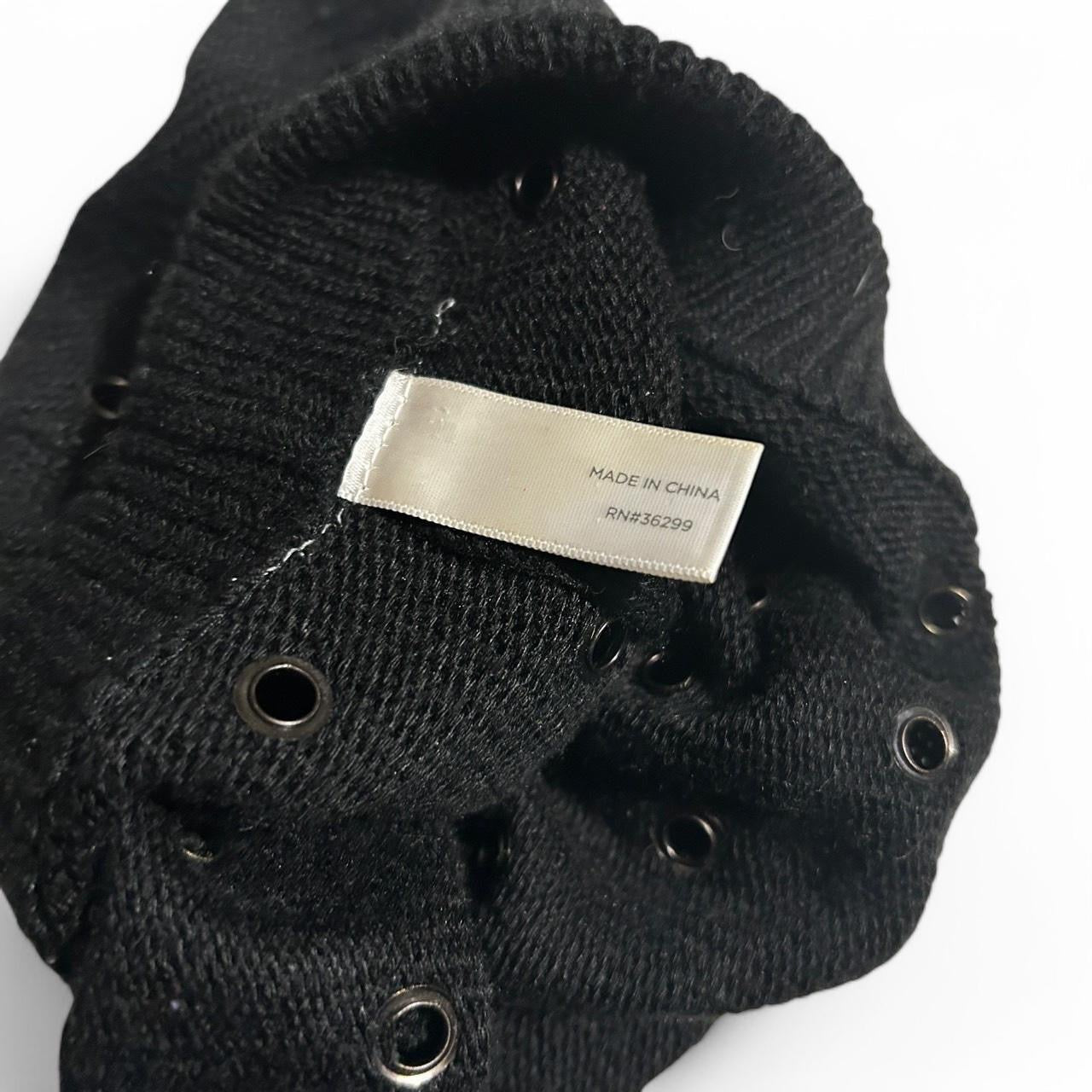 Black beanie with studded holes and silver hardware #goth #grunge Cute Knit Embellished Beanie Hat. SKU 6787