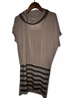 Brown cowl neck top with silver sparkle stripes and side zipper #glamtop #sparkle one size L 37 w23 sku 7018