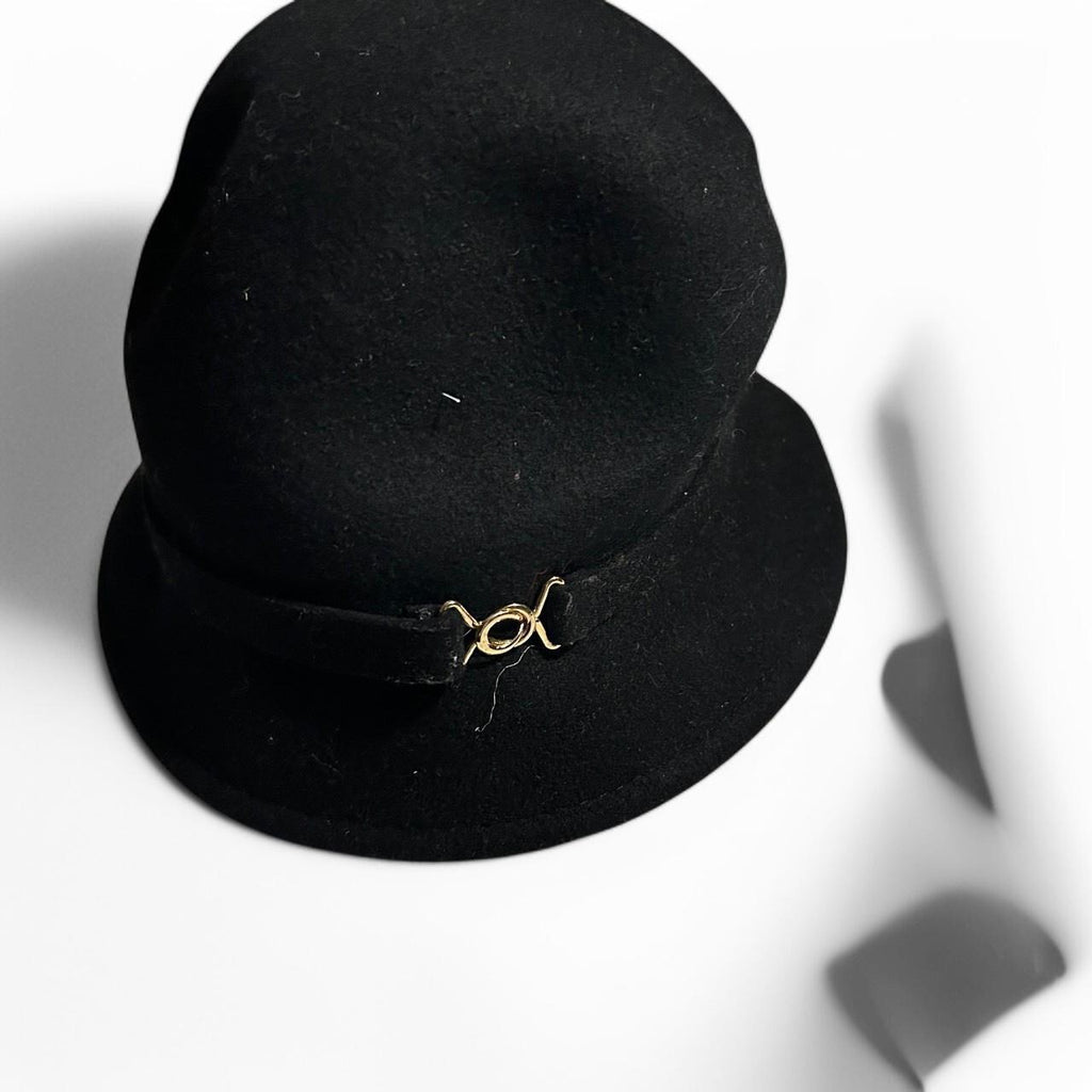 Black wool felt fedora hat with gold buckle hats Wool Hat  Adjustable  Color: Black sku 6796