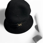 Black wool felt fedora hat with gold buckle hats Wool Hat  Adjustable  Color: Black sku 6796