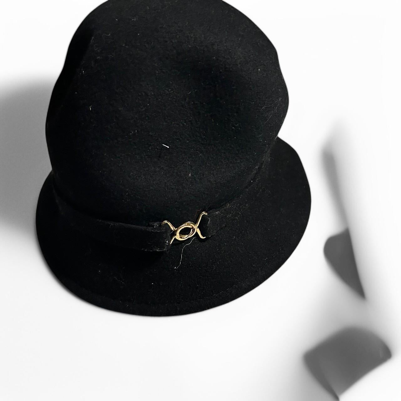 Black wool felt fedora hat with gold buckle hats Wool Hat  Adjustable  Color: Black sku 6796