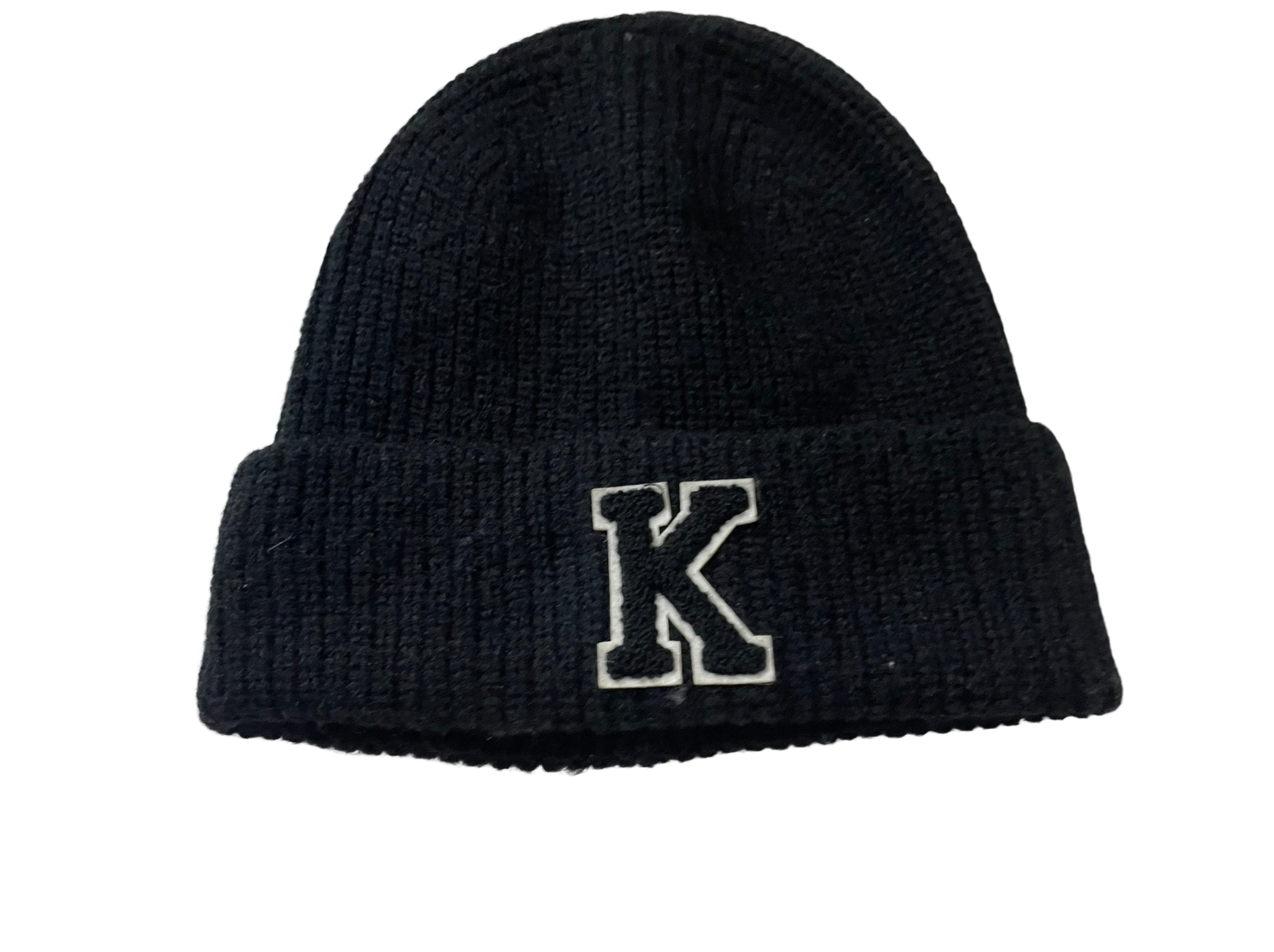 K Embroidery Adjustable Knitted Ski winter Black Hats Cap SKU|4275
