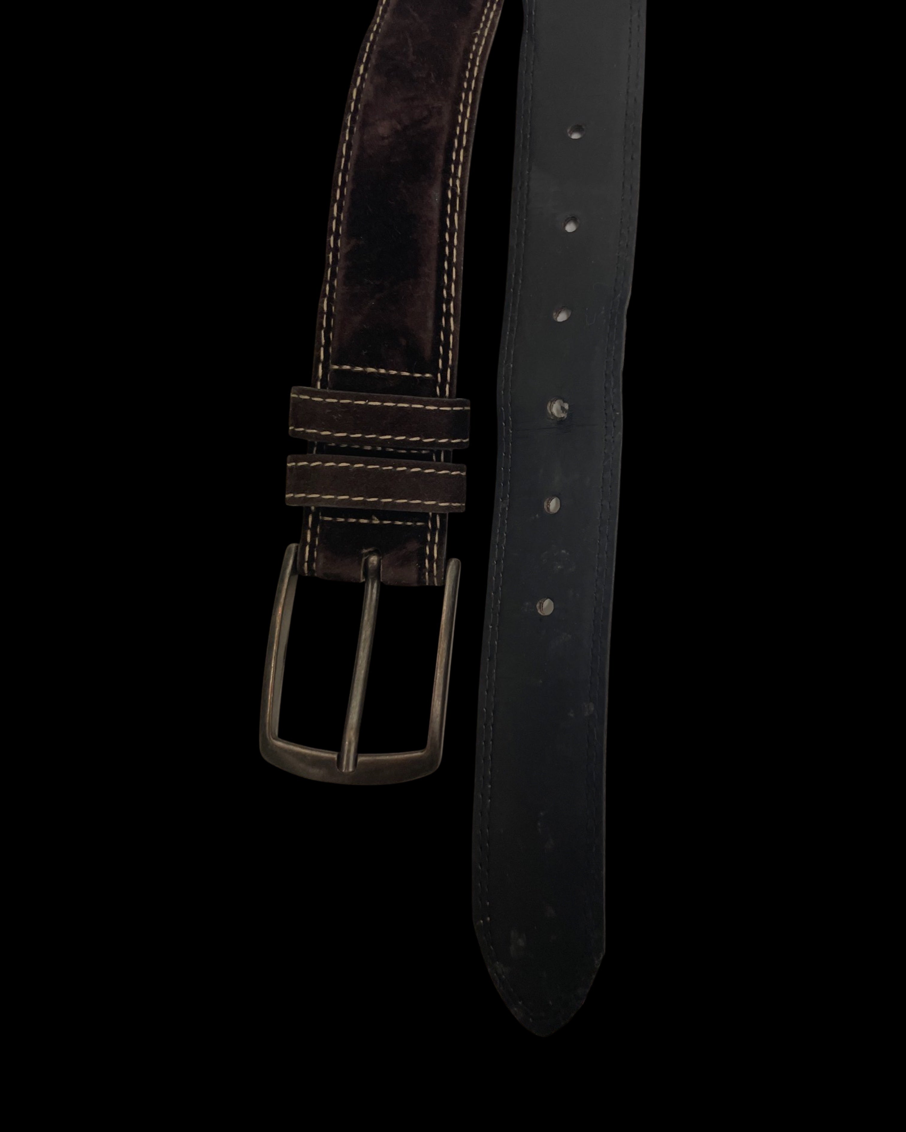 Vintage made in italy velvet brown leather mens belt size L
