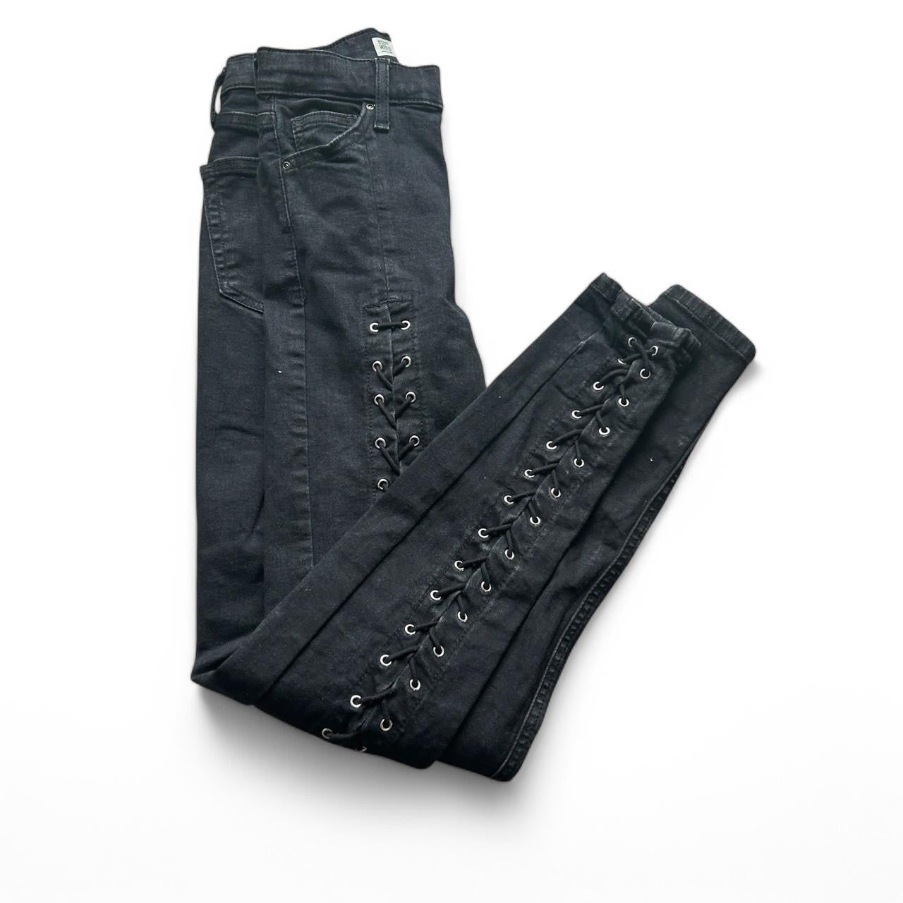 Vintage women Topshop Black Eyelet Jamie skinny studded Jeans W 26 L 34 Sku 6864