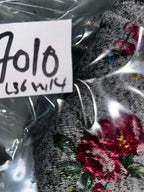 Grey and red floral dress with a V-neck and 3/4 sleeves #floraldress L 36 W 14. SkU 7010