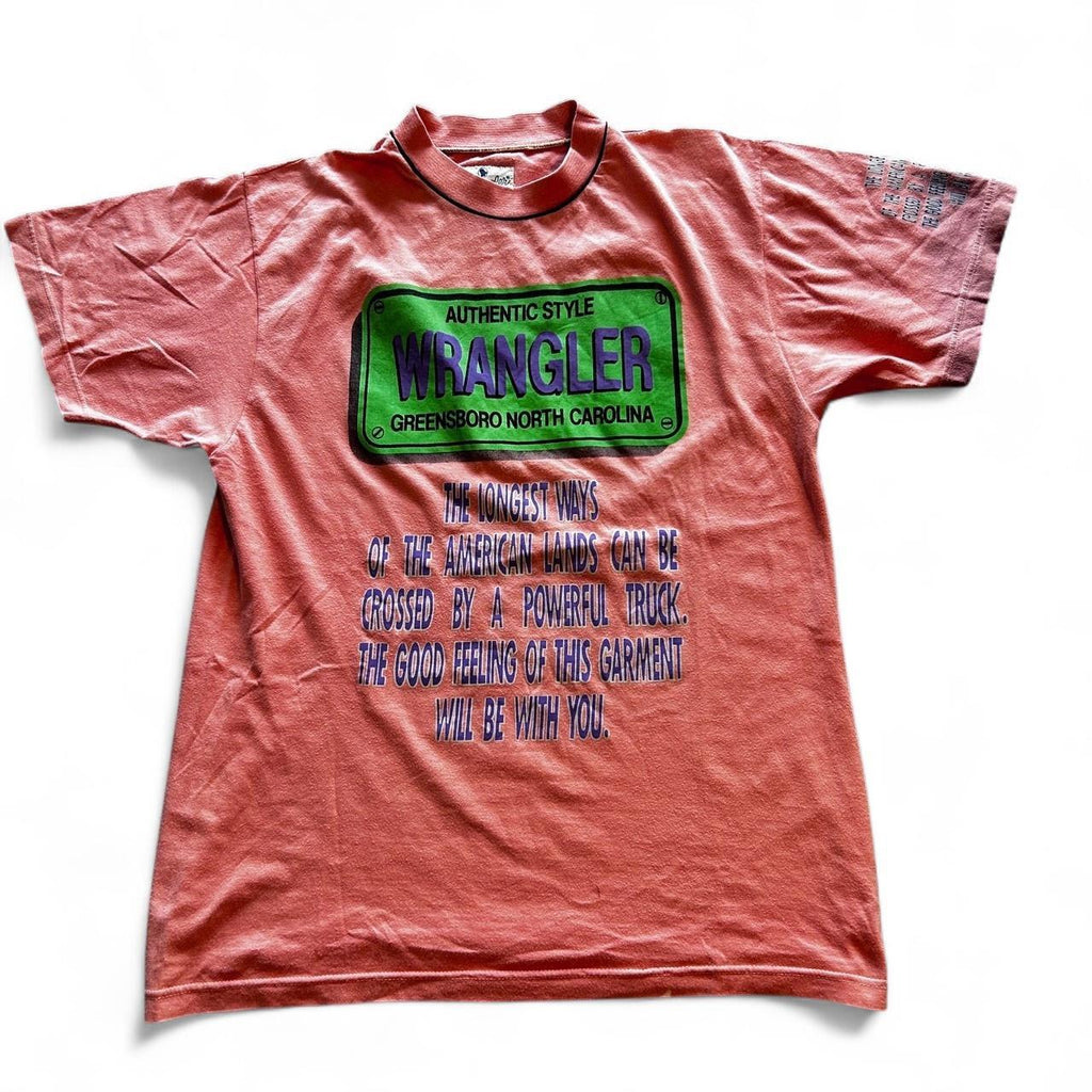 1990s Wrangler pink and green vintage t-shirt clothing in medium sku 7007