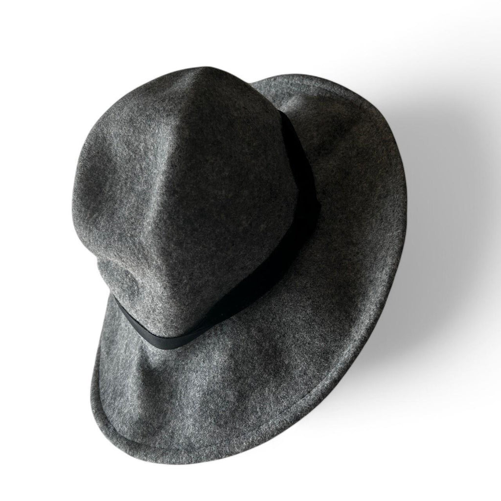 Grey wool felt fedora hat with black ribbon accent #feltfedora sku 6809