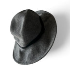 Grey wool felt fedora hat with black ribbon accent #feltfedora sku 6809