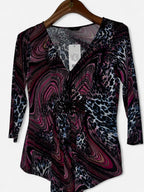 Purple and black leopard print V-neck blouse with rhinestone detail on the front #leopardprint size 12 L 26 W 15 SKU 7023