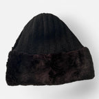 Black faux fur beanie hat #winteraccessories sku 6821