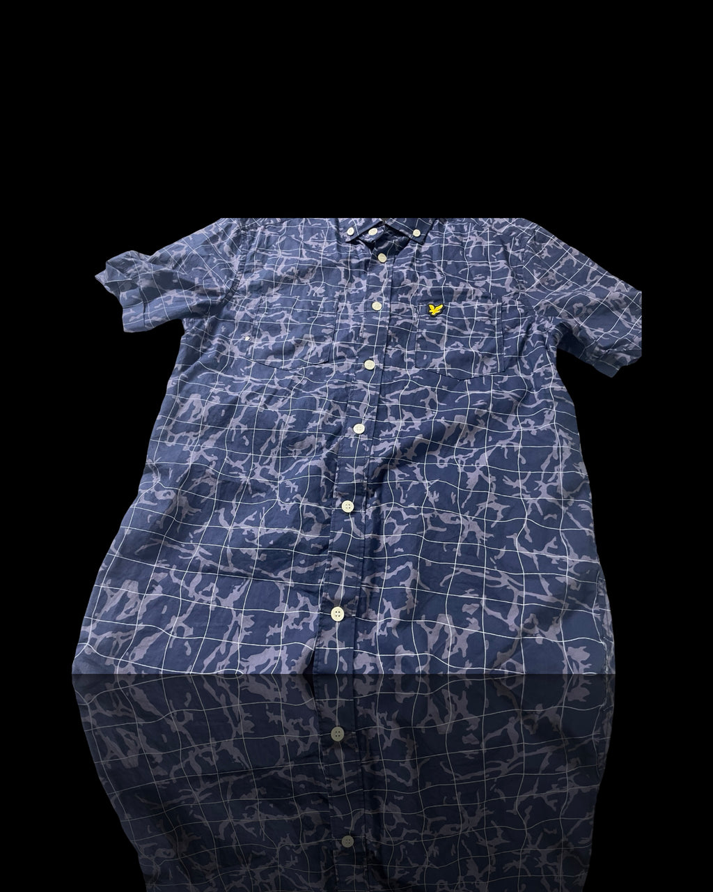 Lyle And Scott Vintage Mens Printed button up Through shirt Navy Pool Print 