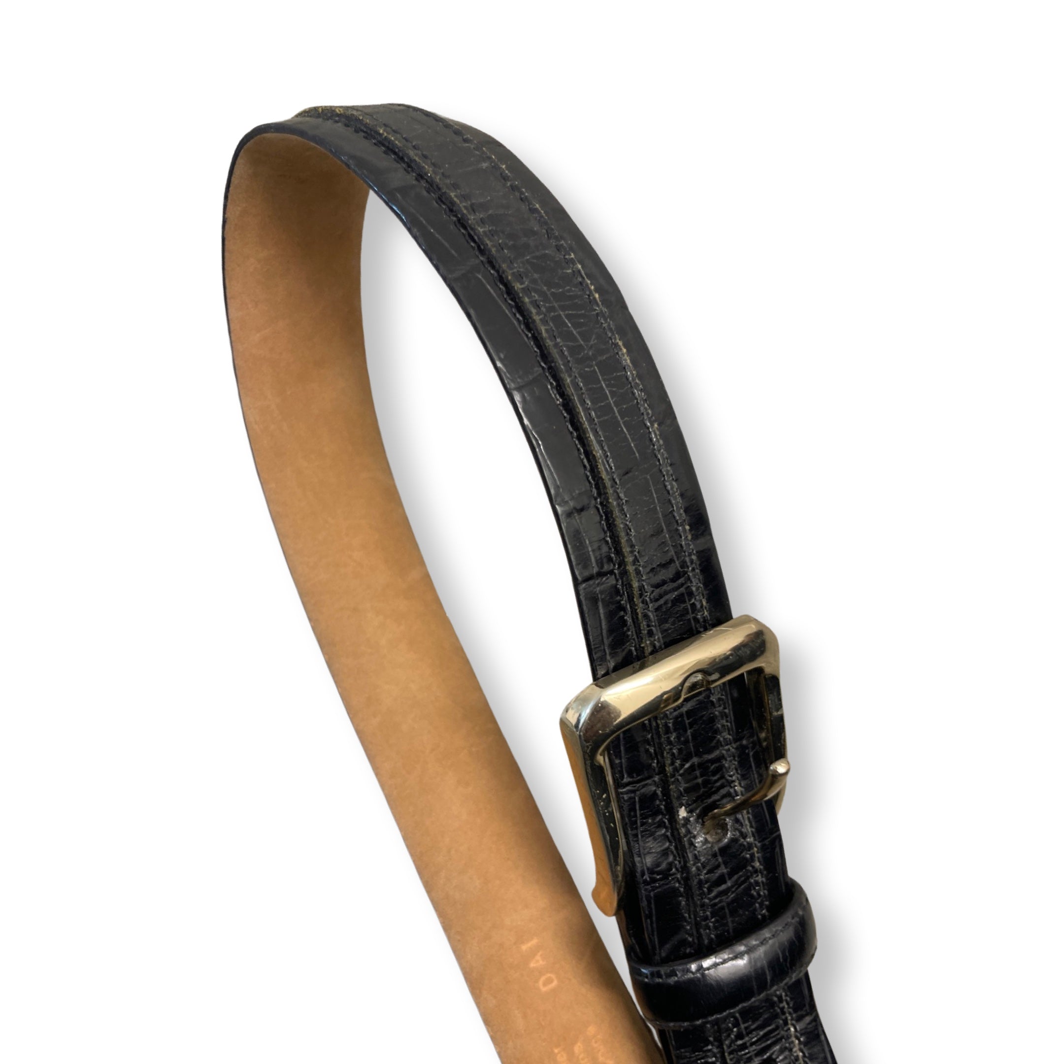 Rubynee Vintage y2k crocrodile leather mens black belt