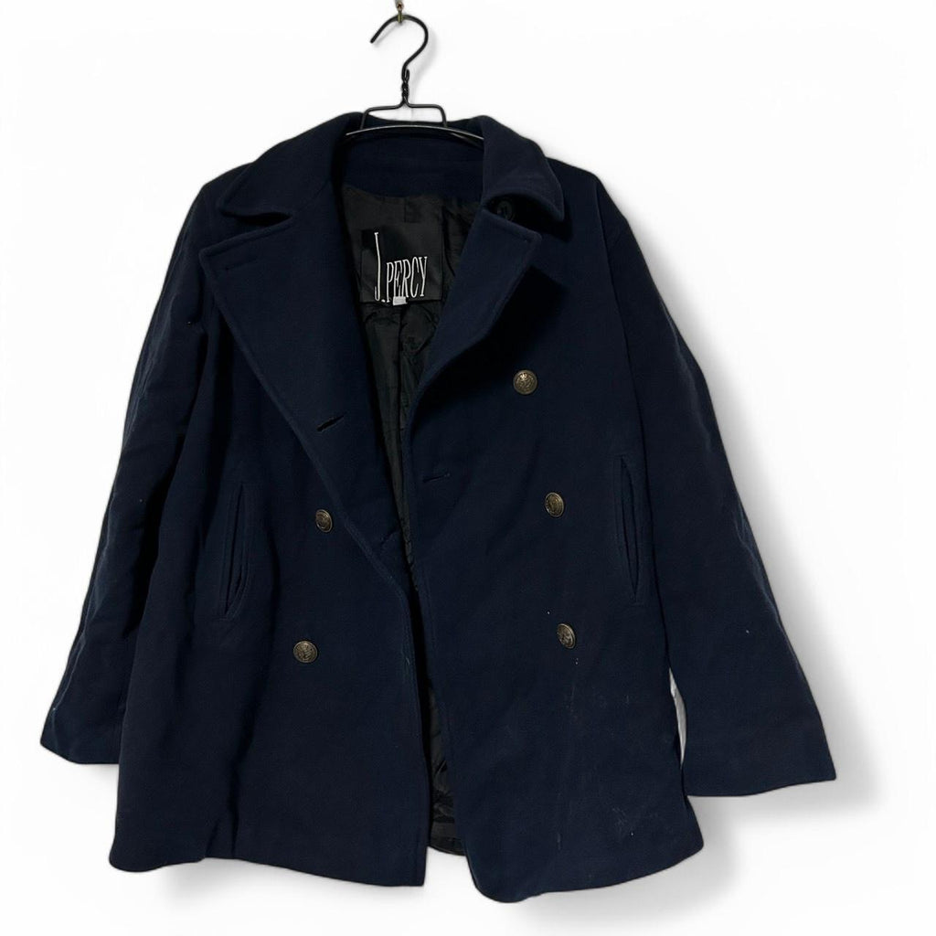 J Percy Womens Pea Coat Jacket Merino Wool Blended sz L SKU 6908 L31 W 20