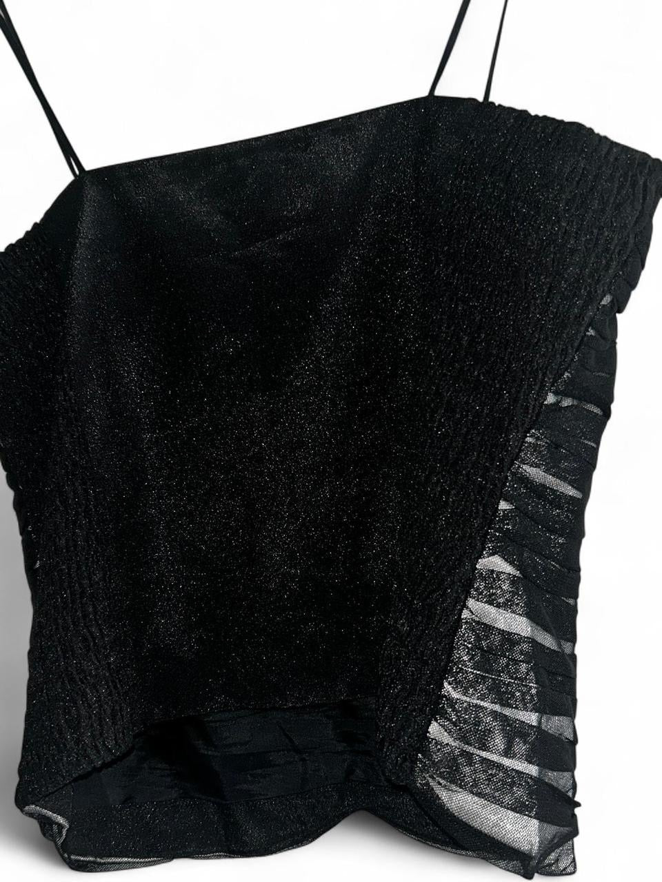 Women’s Arruba Black and silver strappy corset top with floral embroidery #gothicstyle #corsettop in size 12 collar to hem 17 pit to pit 13 SKU 7042