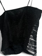 Women’s Arruba Black and silver strappy corset top with floral embroidery #gothicstyle #corsettop in size 12 collar to hem 17 pit to pit 13 SKU 7042