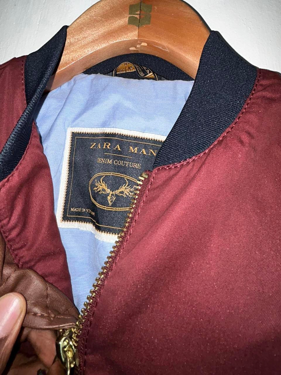 Zara Man Men’s Burgundy Bomber Jacket Size S Red Lined Full Zip Windbreaker