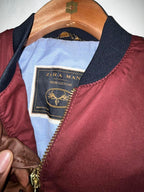 Zara Man Men’s Burgundy Bomber Jacket Size S Red Lined Full Zip Windbreaker