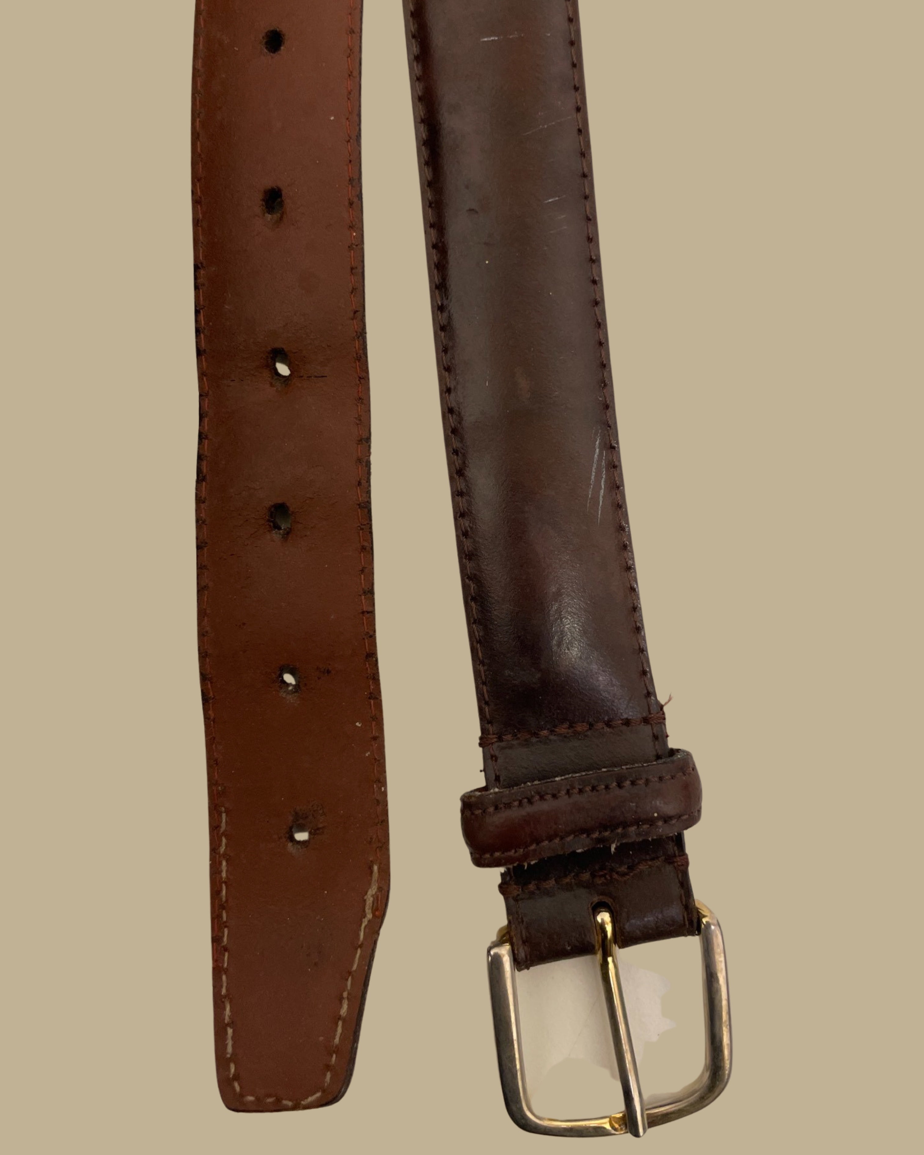 Vintage brown leather men square buckle belt size S