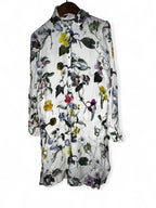 White Zara floral shirt with ruffle hem #floralshirt size medium L 40 W 18 sku 7016 