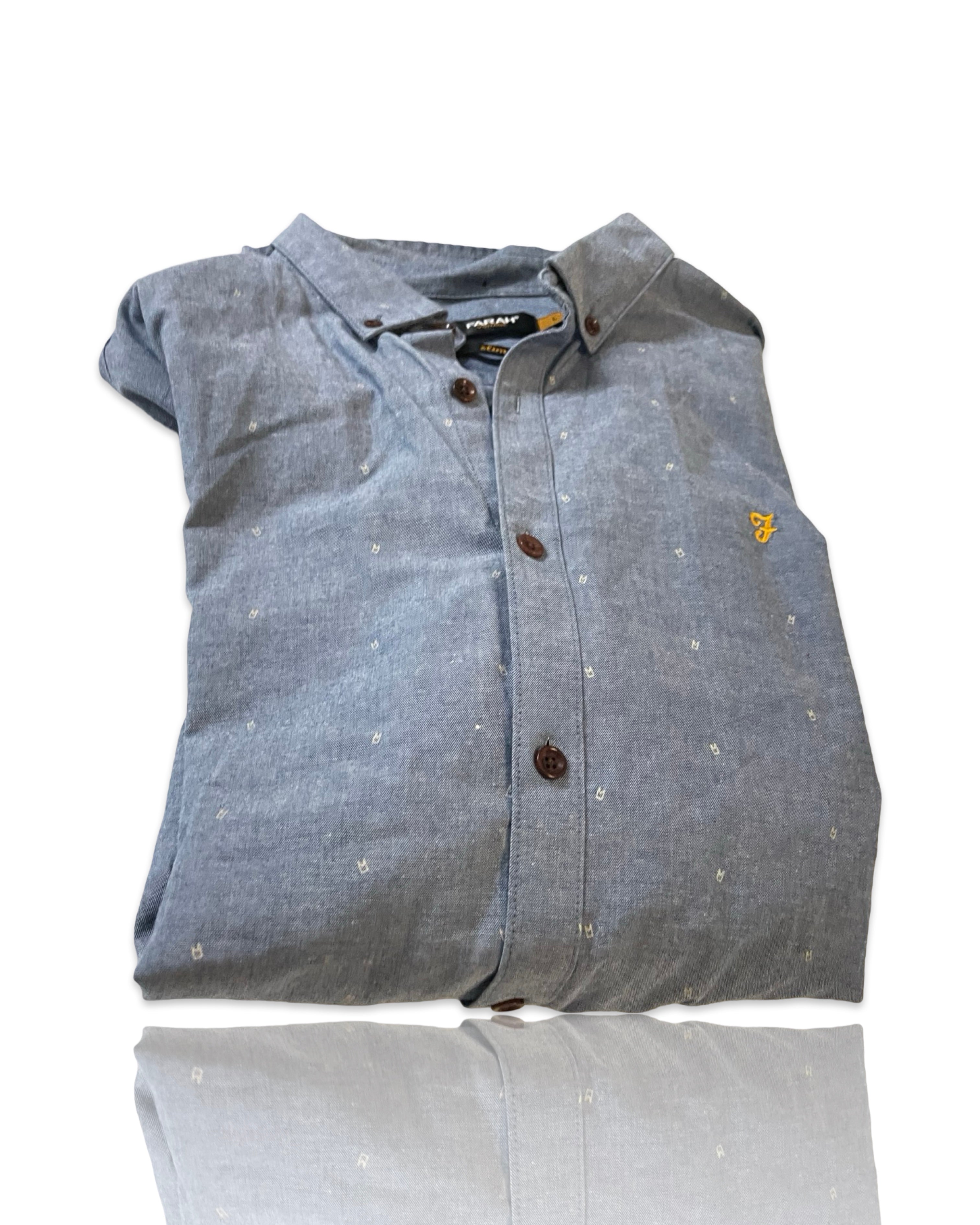 Farah Vintage Blue Pattern Slim Fit Collared Shirt Size L Embroidered|SKU 4184