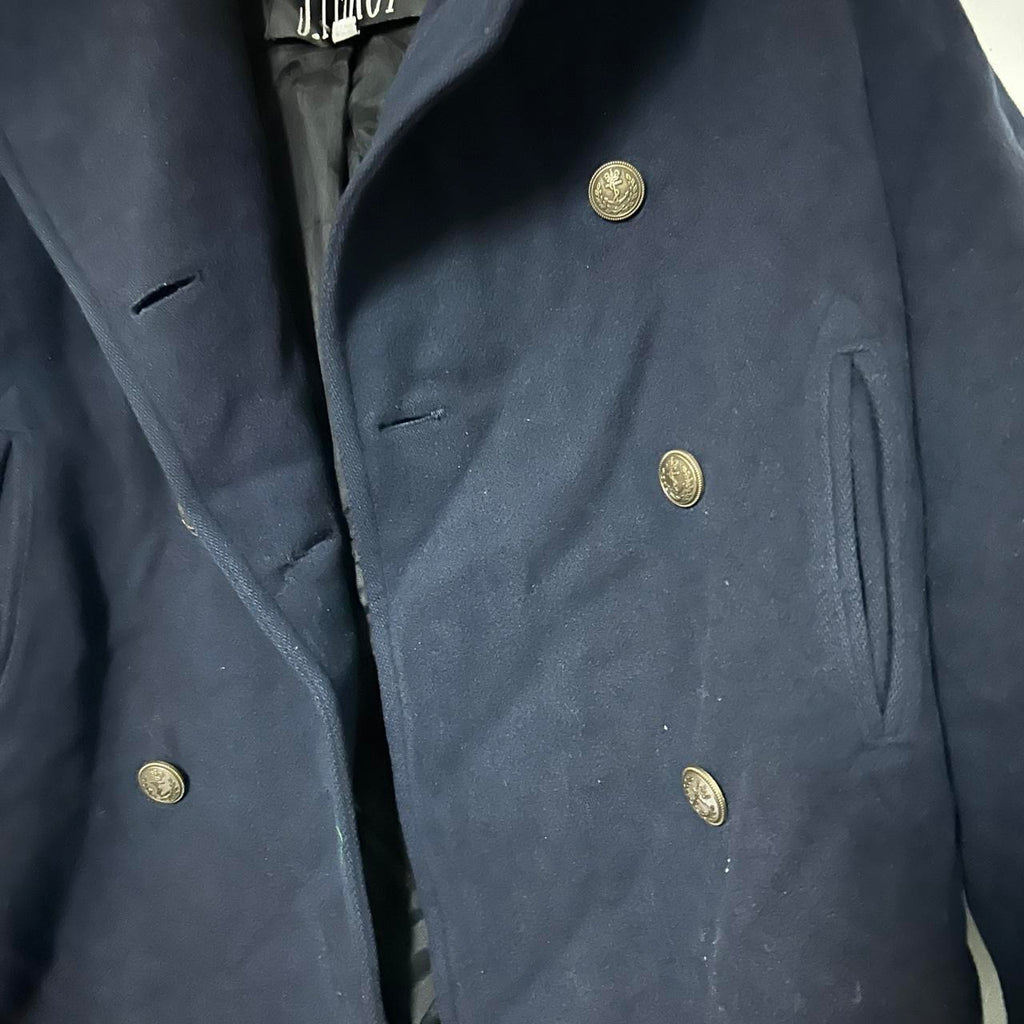 J Percy made in USA in sz L Navy peacoat with button-up closure, multiple pockets, and a classic, preppy style #preppy #wintercoat L 31 W20 AKU 6908
